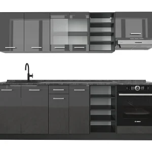 Complete keukeneenheid antraciet hoogglans/antraciet 240x60x81.6 r-line Complete keukeneenheid antraciet hoogglans/antraciet 240x60x81.6 r-line