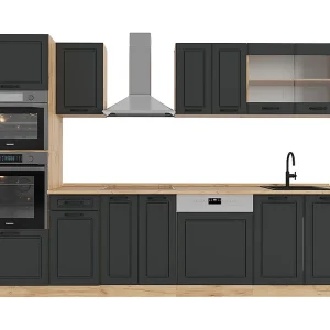 Complete keukeneenheid antraciet landhuis/gouden eik 300x60x81.6 r-line Complete keukeneenheid antraciet landhuis/gouden eik 300x60x81.6 r-line