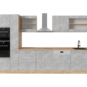 Complete keuken beton/gouden eik 350x60x81.6 r-line Complete keuken beton/gouden eik 350x60x81.6 r-line