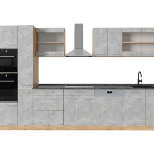 Complete keuken beton/gouden eik 350x60x81.6 r-line Complete keuken beton/gouden eik 350x60x81.6 r-line