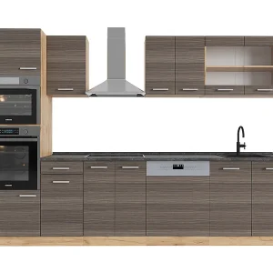 Complete keukeneenheid edel grijs/gouden eik 300x60x81.6 r-line