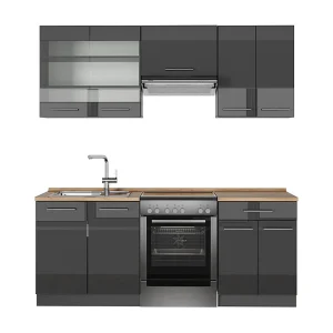 Complete keukeneenheid antraciet hoogglans 200x60x81.6 fame-line Complete keukeneenheid antraciet hoogglans 200x60x81.6 fame-line