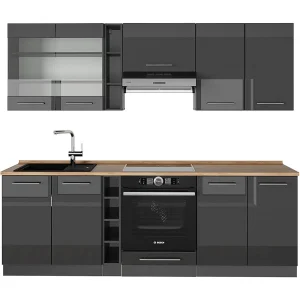 Complete keukeneenheid antraciet hoogglans 235x60x81.6 fame-line Complete keukeneenheid antraciet hoogglans 235x60x81.6 fame-line