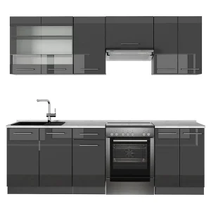 Complete keukeneenheid antraciet hoogglans 240x60x81.6 fame-line Complete keukeneenheid antraciet hoogglans 240x60x81.6 fame-line