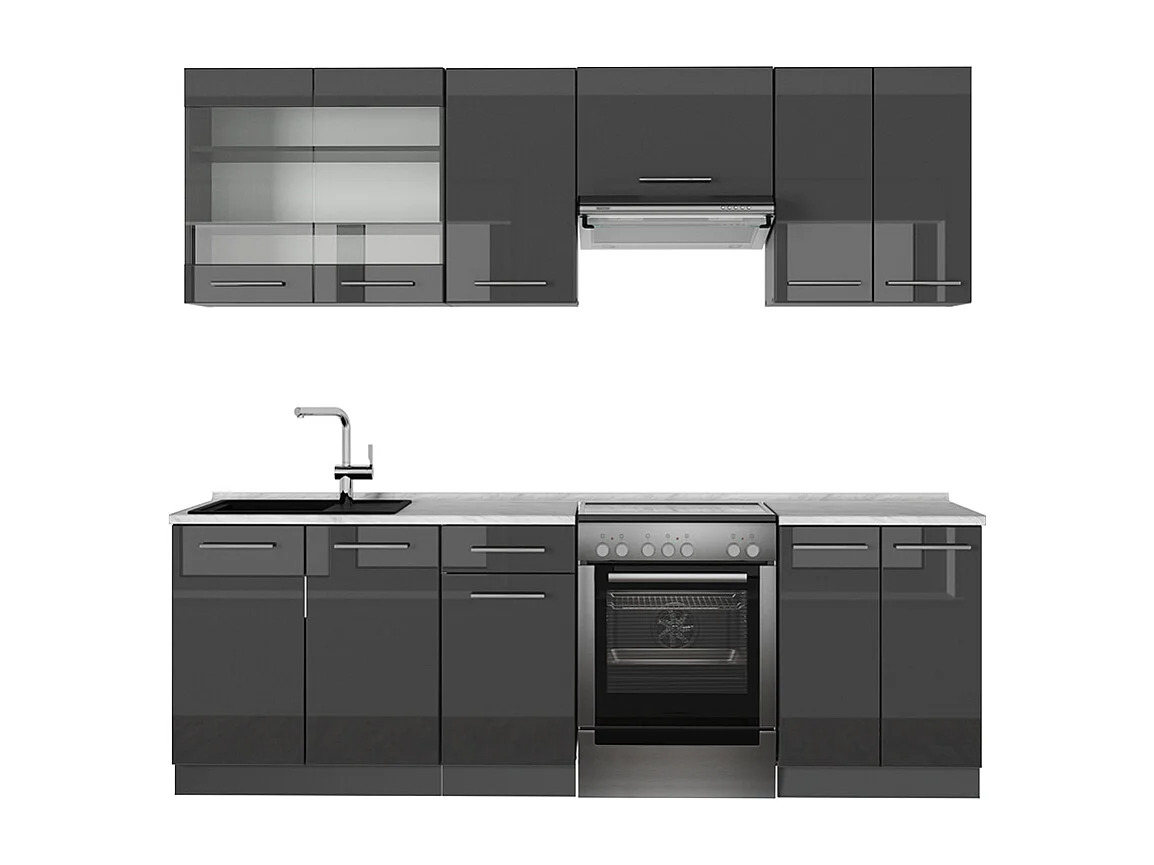 Complete keukeneenheid antraciet hoogglans 240x60x81.6 fame-line