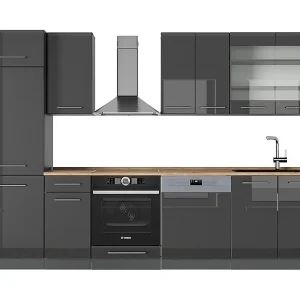 Complete keukeneenheid antraciet hoogglans 300x60x81.6 fame-line Complete keukeneenheid antraciet hoogglans 300x60x81.6 fame-line
