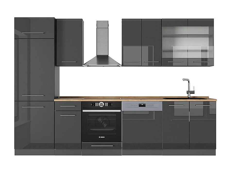 Complete keukeneenheid antraciet hoogglans 300x60x81.6 fame-line