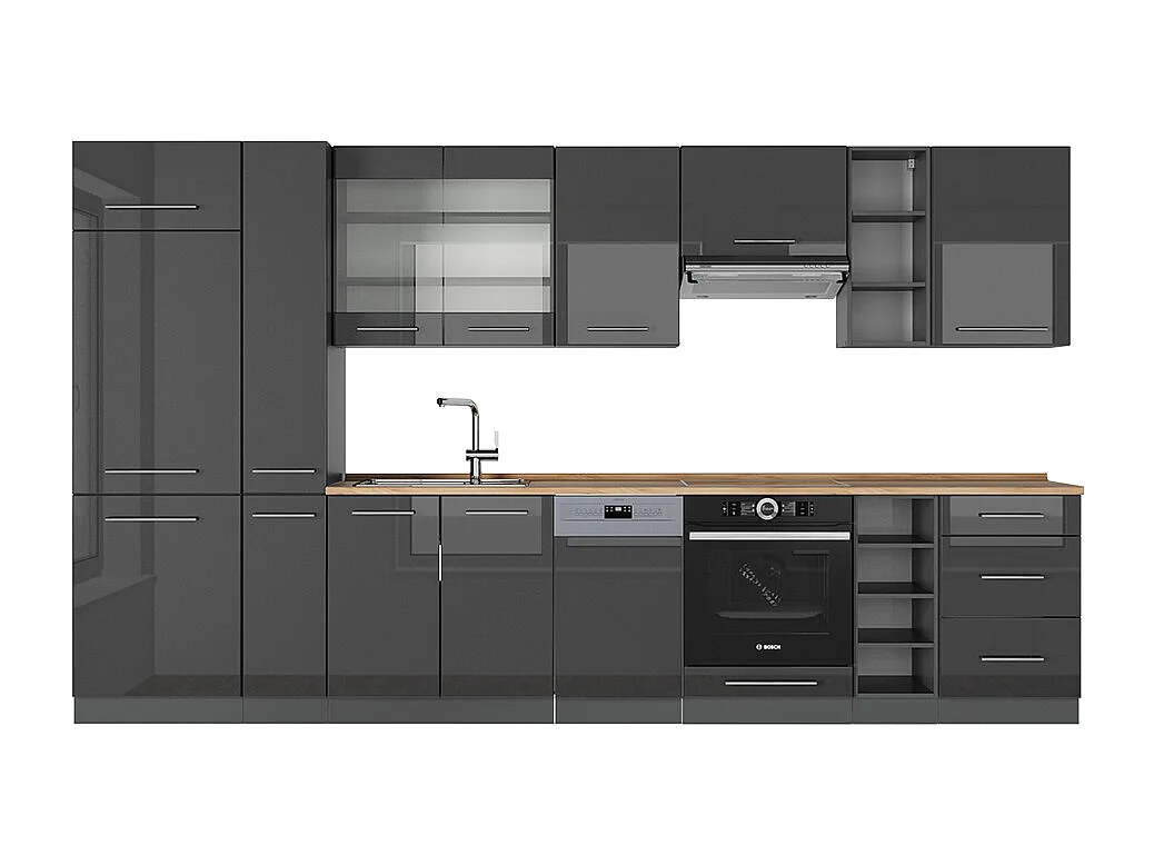 Complete keukeneenheid antraciet hoogglans 355x60x81.6 fame-line