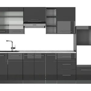 Complete keukeneenheid antraciet hoogglans 280x60x81.6 fame-line Complete keukeneenheid antraciet hoogglans 280x60x81.6 fame-line