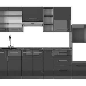 Complete keukeneenheid antraciet hoogglans 280x46x81.6 fame-line Complete keukeneenheid antraciet hoogglans 280x46x81.6 fame-line