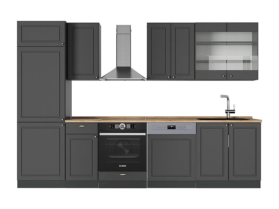 Complete keukeneenheid anthrazit-gold landhaus 300x60x81.6 fame-line