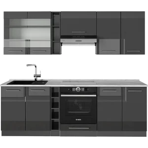 Complete keukeneenheid antraciet hoogglans 235x60x81.6 fame-line Complete keukeneenheid antraciet hoogglans 235x60x81.6 fame-line