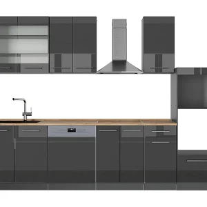 Complete keukeneenheid antraciet hoogglans 300x60x81.6 fame-line Complete keukeneenheid antraciet hoogglans 300x60x81.6 fame-line