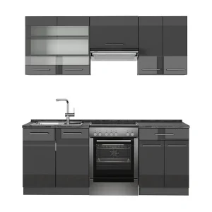 Complete keukeneenheid antraciet hoogglans 200x46x81.6 fame-line Complete keukeneenheid antraciet hoogglans 200x46x81.6 fame-line
