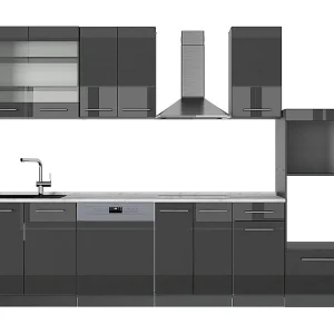 Complete keukeneenheid antraciet hoogglans 300x60x81.6 fame-line Complete keukeneenheid antraciet hoogglans 300x60x81.6 fame-line