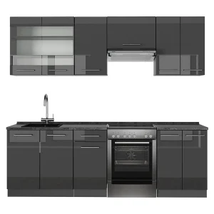 Complete keukeneenheid antraciet hoogglans 240x60x81.6 fame-line Complete keukeneenheid antraciet hoogglans 240x60x81.6 fame-line