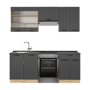 Complete keukeneenheid donkergrijs 200x46x81.6 fame-line Complete keukeneenheid donkergrijs 200x46x81.6 fame-line