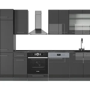 Complete keukeneenheid antraciet hoogglans 300x60x81.6 fame-line Complete keukeneenheid antraciet hoogglans 300x60x81.6 fame-line