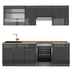 Complete keukeneenheid antraciet hoogglans 240x60x81.6 fame-line Complete keukeneenheid antraciet hoogglans 240x60x81.6 fame-line