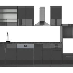 Complete keukeneenheid antraciet hoogglans 300x46x81.6 fame-line Complete keukeneenheid antraciet hoogglans 300x46x81.6 fame-line