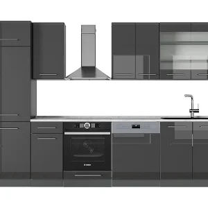 Complete keukeneenheid antraciet hoogglans 300x60x81.6 fame-line Complete keukeneenheid antraciet hoogglans 300x60x81.6 fame-line