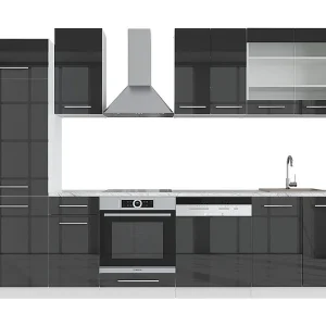 Complete keukeneenheid antraciet hoogglans 300x46x81.6 fame-line Complete keukeneenheid antraciet hoogglans 300x46x81.6 fame-line