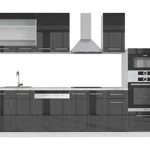 Complete keukeneenheid antraciet hoogglans 300x46x81.6 fame-line Complete keukeneenheid antraciet hoogglans 300x46x81.6 fame-line