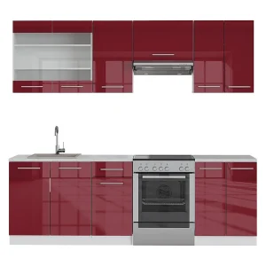 Complete keukeneenheid bordeaux hoogglans/wit 240x46x81.6 fame-line