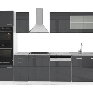 Complete keukeneenheid antraciet hoogglans/wit 300x60x81.6 r-line Complete keukeneenheid antraciet hoogglans/wit 300x60x81.6 r-line