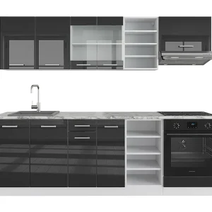 Complete keukeneenheid antraciet hoogglans/wit 240x60x81.6 r-line Complete keukeneenheid antraciet hoogglans/wit 240x60x81.6 r-line
