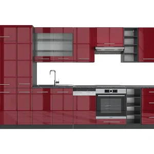 Complete keukeneenheid bordeaux hoogglans/antraciet 355x46x81.6 fame-line Complete keukeneenheid bordeaux hoogglans/antraciet 355x46x81.6 fame-line