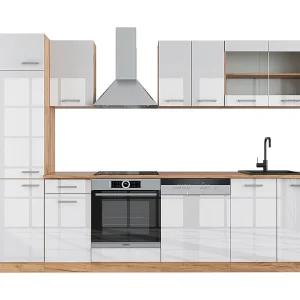 Complete keukeneenheid wit hoogglans/goud power eiken 300x46x81.6 r-line Complete keukeneenheid wit hoogglans/goud power eiken 300x46x81.6 r-line