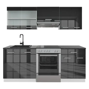 Complete keukeneenheid antraciet hoogglans 200x46x81.6 fame-line Complete keukeneenheid antraciet hoogglans 200x46x81.6 fame-line