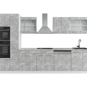 Complete keukeneenheid beton/wit 350x46x81.6 r-line Complete keukeneenheid beton/wit 350x46x81.6 r-line