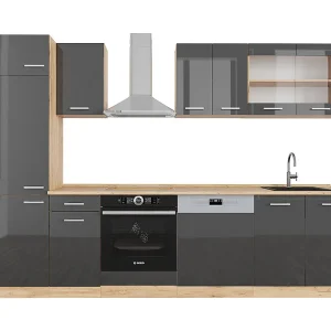 Complete keukeneenheid antraciet hoogglans/goud eiken 300x46x81.6 r-line