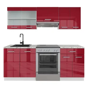 Complete keukeneenheid rood hoogglans/wit 200x60x81.6 r-line Complete keukeneenheid rood hoogglans/wit 200x60x81.6 r-line