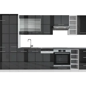 Complete keukeneenheid antraciet hoogglans/wit 355x46x81.6 fame-line Complete keukeneenheid antraciet hoogglans/wit 355x46x81.6 fame-line