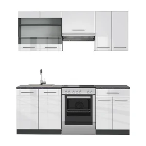 Complete keukeneenheid wit hoogglans/antraciet 200x46x81.6 fame-line Complete keukeneenheid wit hoogglans/antraciet 200x46x81.6 fame-line