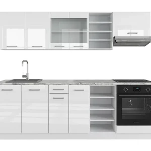 Complete keukeneenheid wit hoogglans/wit 240x46x81.6 r-line Complete keukeneenheid wit hoogglans/wit 240x46x81.6 r-line