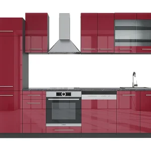 Complete keukeneenheid bordeaux hoogglans/antraciet 300x46x81.6 fame-line