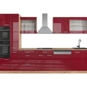 Complete keukeneenheid rood hoogglans/gouden eik 350x46x81.6 r-line Complete keukeneenheid rood hoogglans/gouden eik 350x46x81.6 r-line