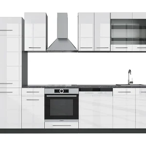Complete keukeneenheid wit hoogglans/antraciet 300x46x81.6 fame-line Complete keukeneenheid wit hoogglans/antraciet 300x46x81.6 fame-line