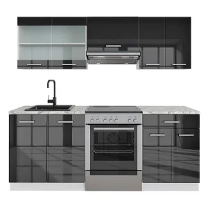 Complete keukeneenheid antraciet hoogglans/wit 200x60x81.6 r-line Complete keukeneenheid antraciet hoogglans/wit 200x60x81.6 r-line