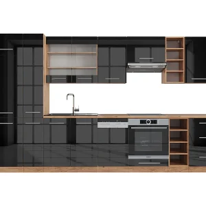 Complete keukeneenheid antraciet hoogglans/goud eiken 355x46x81.6 fame-line Complete keukeneenheid antraciet hoogglans/goud eiken 355x46x81.6 fame-line