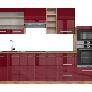 Complete keukeneenheid bordeaux hoogglans/gouden eik 280x46x81.6 fame-line Complete keukeneenheid bordeaux hoogglans/gouden eik 280x46x81.6 fame-line