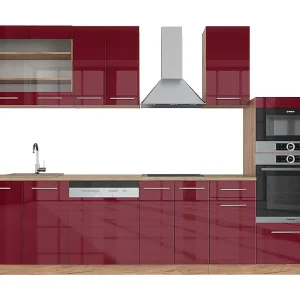 Complete keukeneenheid bordeaux hoogglans/gouden eik 300x46x81.6 fame-line Complete keukeneenheid bordeaux hoogglans/gouden eik 300x46x81.6 fame-line