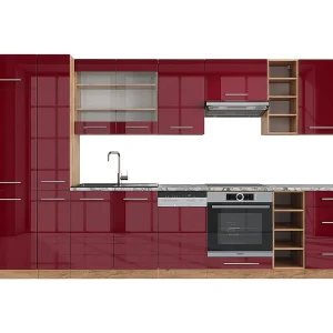 Complete keukeneenheid bordeaux hoogglans/gouden eik 355x46x81.6 fame-line