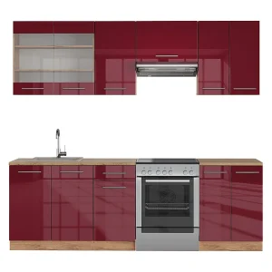 Complete keukeneenheid bordeaux hoogglans/gouden eik 240x46x81.6 fame-line Complete keukeneenheid bordeaux hoogglans/gouden eik 240x46x81.6 fame-line