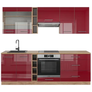 Complete keukeneenheid bordeaux hoogglans/gouden eik 235x46x81.6 fame-line Complete keukeneenheid bordeaux hoogglans/gouden eik 235x46x81.6 fame-line