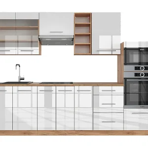 Complete keukeneenheid wit hoogglans/goud power eiken 280x46x81.6 fame-line Complete keukeneenheid wit hoogglans/goud power eiken 280x46x81.6 fame-line